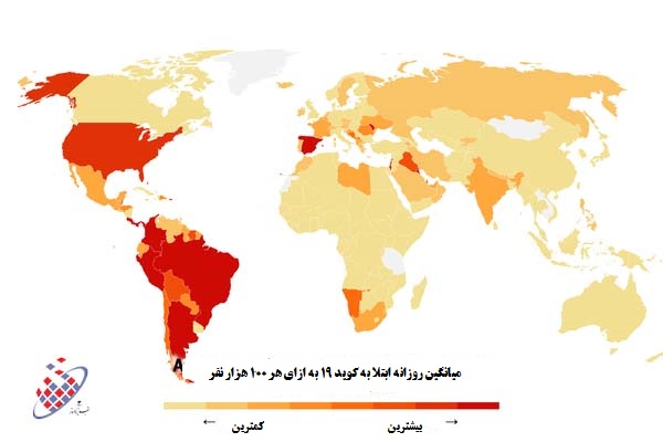 نمودار میانگین ابتلا به کرونا ویروس در هفته اول مهرماه